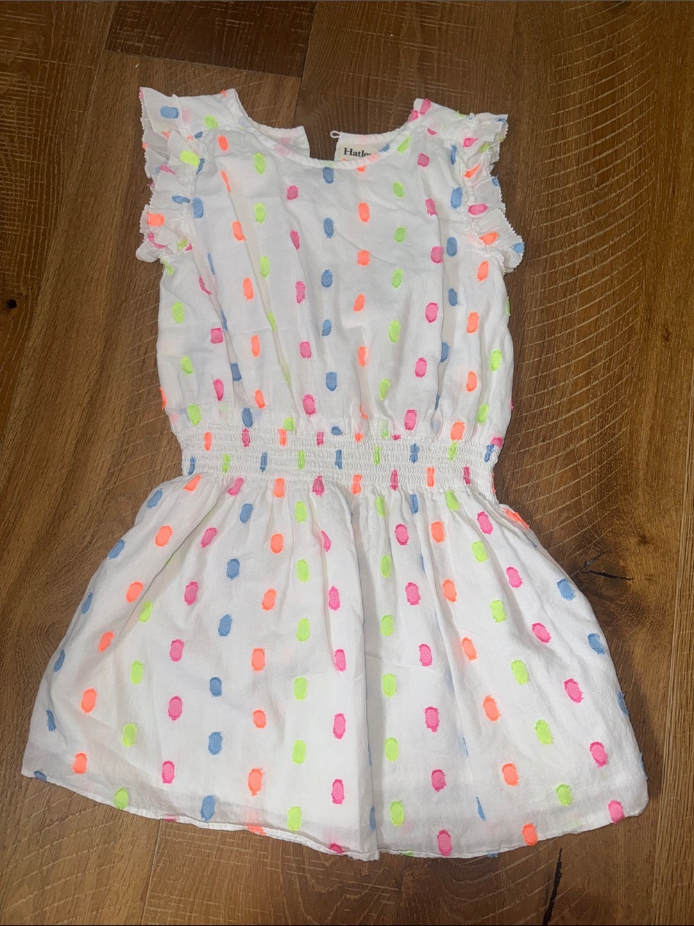 Hatley White Dress with Neon Dot Print - Girls